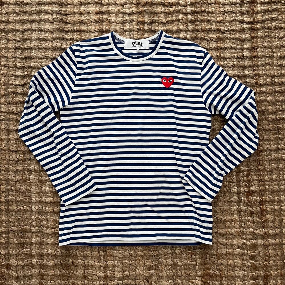 Comme des Garçons PLAY Womens L Breton Stripe Heart Long Sleeve Shirt Japan